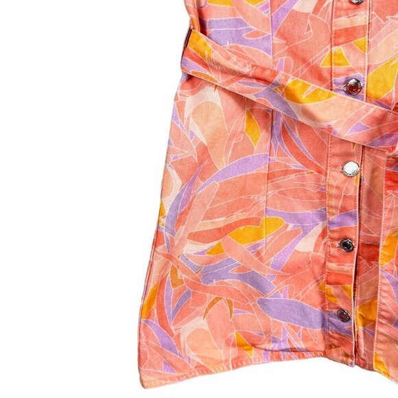 ZARA Colourful Peach Purple Printed Denim Button Up Dress Size Medium - Picture 8 of 13